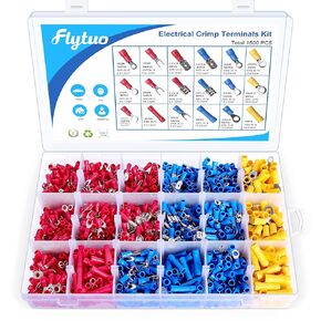 1500pcs Insulated Wire Electrical Connectors-Ring,Fork,Spade,Butt-Crimp Terminals Assortment Kit
