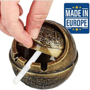 Crystalia Windproof Ashtray with Lid for Cigarettes, Metal Decorative Odorless Cigar Holder for Table Patio Indoor Outdoor, Cute Handicraft Covered Ash Tray, Fancy Gift for Smokers Home Office Desktop