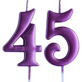 Pink 45th Birthday Candle, Number 45 Years Old Candles Cake Topper, Woman Party Decorations, Supplies