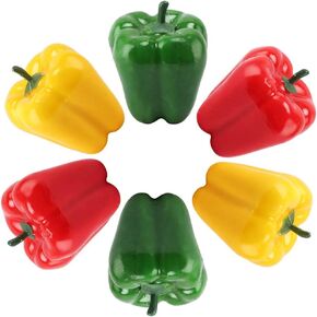 VIOKKO 10Pcs Artificial Bell Peppers Fake Chili Pepper Lifelike Simulation Vegetable Colorful Red Green Yellow Bell Peppers for Home Kitchen Decoration Props