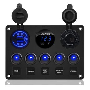 6 Gang Waterproof Rocker Switch Panel - On-Off Toggle Switches - 12V/24V 20A - Car Truck Boat RV