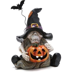 Hodao Intriguing Fall Halloween Gnome Resin Sculpture with Skull Skeleton Theme Swedish Elf Dwarf Figurines-Table Gnome Decorations for Indoor Home Decor-Perfect Addition to Your Halloween Decor