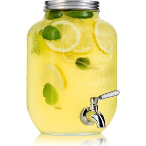 1 Gallon Glass Beverage Drink Dispenser with Metal Spigot - Yorkshire Mason Jar Glassware Wide Mouth Metal Lid Stainless Steel Spigot- Sun Tea, Iced Tea, Kombucha Fermenting, Juice, Beer, Wine, Liquor