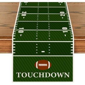Linen Football Table Runner Football Field Table Cover Green Artificial Grass Touchdown Decor Football Party Decorations for Home Table
