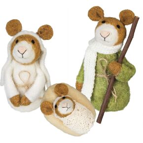Primitives By Kathy 101075 Mouse Nativity Critter, Set of 3, Felt and Wood