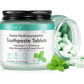 150 Tablets Chewable Toothpaste Tablets, Sensitive Toothpaste Tablets Peppermint Flavored Strengthen Teeth, Flouride & Plastic Free, Nano Hydroxyapatite, Clean Effectively