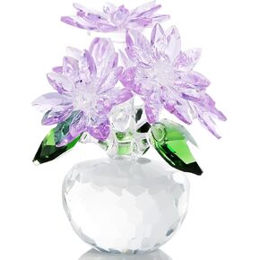 YWHL Pink Crystal Flower Figurine Decor with Stand, Handmade Glass Flower Gifts for Women, Beautiful Art Collectible Statue for Home Table Centerpiece（Pink