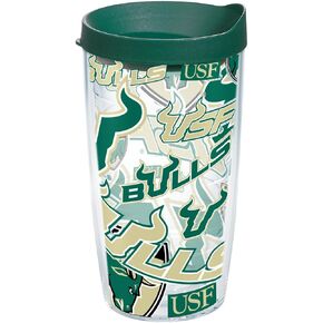 Tervis Made in USA Double Walled University of South Florida Bulls Insulated Tumbler Cup Keeps Drinks Cold & Hot, 16oz, All Over