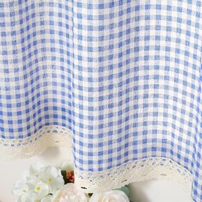 Plaid Linen Tier Curtain Double Lace Hem Half Curtain Semi Sheer Privacy Kitchen Bathroom Curtain, Brown, 1 Piece 56x36