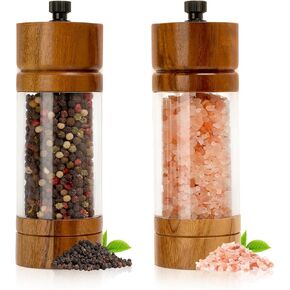 Salt and Pepper Grinder Set,Manual Salt Pepper Mills Grinders for Kitchen,Refillable and Adjustable Wooden Shakers for Pepper Salt Spices