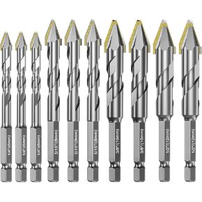 High-Strength Eccentric Twist Drill Bit, 10Pcs 1/4 inch 5/16 inch 3/8 inch 1/2 inch Masonry Drill Bits Sets High Hardness Skewed Head Eccentric Drill Bits Oblique Head Eccentric Drill Bit (Silver)