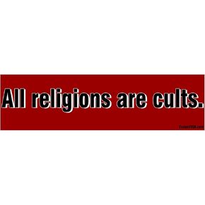 EvolveFISH All Religions are Cults Bumper Sticker - [11" x 3"]