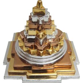 Sri Meru Yantra Yantram, Sri Chakra, Maha Meru - Spiritual Blessings, Prosperity, Enlightenment - in Brass & Ashtadhatu (3" Ashtadhatu 3 Tone Polish)