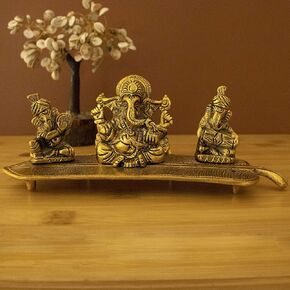 Oxidised Finished Musical Ganesha Brass God Idol Statue Idol Statue Showpiece for Home Office Figurine Religious Pooja Gift Living Room Decoration Home Décor, 22 * 8, Gold