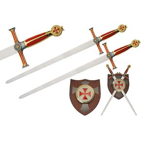 29.5" Red Knight's Templar Double Sword and Plaque Display Set