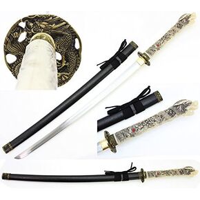 Ivory Dragon Handmade Samurai Sword Katana 1045 Carbon Steel Blade. for Collection & Gift (Black)