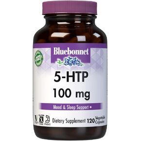Bluebonnet Nutrition 5-HTP(Hydroxytrypophan) 100mg, for Neurotransmitter Support*, Supports Positive Mood*, Soy-Free, Gluten-Free, Non-GMO, Kosher Certified, Vegan, White,120 Vegetable Capsule
