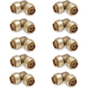 3/4 Inch Push To Connect Fitting 90 Degree Elbow Connector for PEX, Copper, CPVC Pipe, Brass Plumbing Fitting with Stiffener, No Lead 10 in Pack