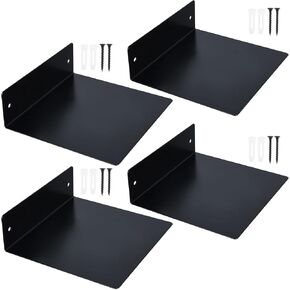 Metal Floating Shelf, 6.5" x 6.2" Floating Book Shelves Wall Mounted, Suitable for Kids Room Office Study Room Kitchen, Balck (Pack of 4)