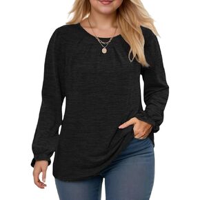 DOLNINE Womens-Plus-Size-Sweatshirts Ruffle Long Sleeve Fall Tops Casual Loose Pleating Shirts Dressy Crewneck Tunic Blouses