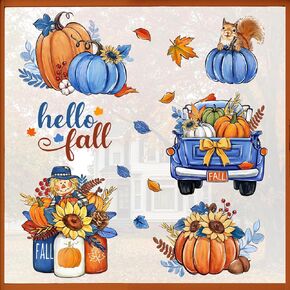 Mfault Fall Woodland Animals Window Clings 9 Sheets, Autumn Fox Squirrel Owl Raccon Hedgehog Pumpkin Stickers Decals Decorations, Thanksgiving Forest Cardinal Birds Branch Harvest Home Kitchen Decor