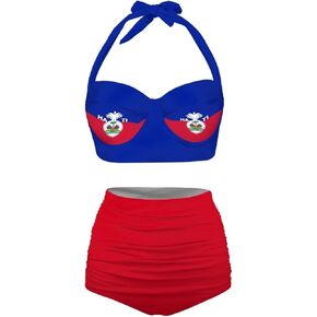 Women Two Piece Bikini Set Swimsuit Halter Ruched High Waist Bikini with Bottom