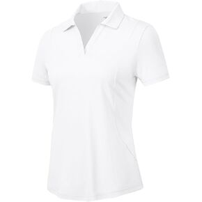 Womens Short Sleeve Golf Polo Clothes Shirts Apparel Collared V Neck UPF 50+ Sun Protection Quick Dry Tennis Tops White M