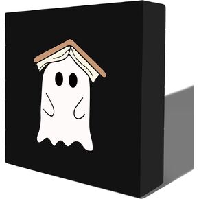 Halloween Signs, Spooky Halloween Ghost Hold a Candle Wooden Box Sign, Halloween Ghost Decorations, Halloween Table Desk Shelf Decorations, Spooky Home Decor, 5x5 Inches