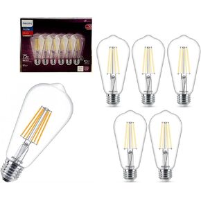 PHILIPS LED Vintage Flicker-Free Clear ST19 Bulb - Soft White 2700K - 8W=75W - 800 Lumen - E26 Base - Dimmable - Eye Comfort Technology- 6 Pack, 9290022960