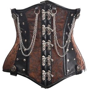 Daisy corsets womens Top Drawer Brown/Black Steel Boned Underbust Corset W/Chains and ClaspsCorset