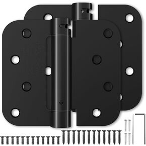 3 Pack Self Closing Door Hinges 4 Inch, Matte Black Spring Loaded Hinges with 5/8'' Radius Corners, Adjustable Tension for Garage, Front Door, for Left and Right Hand Door, UL Listed