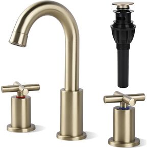 Bathroom Faucets for Sink 3 Hole,2-Handle 8 inch Widespread Bathroom Sink Faucet with Pop Up Drain and Faucet Supply Hoses, Matte Black Basin Faucet Mixer Taps