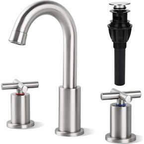Bathroom Faucets for Sink 3 Hole,2-Handle 8 inch Widespread Bathroom Sink Faucet with Pop Up Drain and Faucet Supply Hoses, Matte Black Basin Faucet Mixer Taps