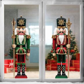 Ivenf Christmas Window Clings Decorations: 2 Sheets Extra Large 3D-effect Nutcracker Soldiers Christmas Window Clings, Cute Vintage Nutcrackers Window Xmas Stickers for Home Office Holiday Party Décor