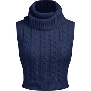 CIDER High Neck Solid Cable Knit Crop Vest