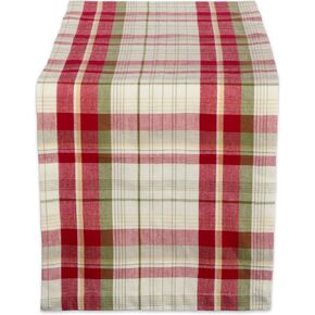 DII Orchard Plaid Collection Linen Tabletop Essentials, Table Runner, 14x108, Taupe/Red