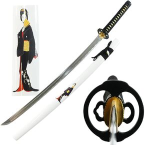 MAKOTO Handmade White Sharp Katana Samurai Sword 40", Japanese Woman Geisha