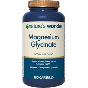 Nature's Wonder Magnesium Glycinate Capsules for Muscle Relaxation, and Heart, Bone & Nerve Health, 90 Day Supply, 180 Count