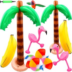 12 حزمة من كرات الشاطئ القابلة للنفخ على شكل شجرة النخيل فلامنغو والببغاء والموز القابلة للنفخ لديكور حفلات الشاطئ في هاواي والأنشطة الخارجية in Kuwait