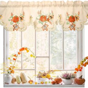 Thanksgiving Kitchen Fall Curtains Valances 58 x 15 Inch Autumn Window Treatment Valance Embroidered Pumpkins Maple for Living Room Bedroom Bathroom Decor