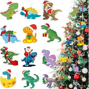 24 Pieces Christmas Dinosaur Ornament for Kids Christmas Tree Topper Wood Hanging Ornaments for Funny Xmas Tree Wooden Ornaments Set for Christmas Party Decorations (Stylish Style)