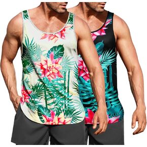 COOFANDY Mens Graphic Tank Tops Black Floral Print Tank Men Tropical Hawaiian Graphic Tank Tops for Men XL Black