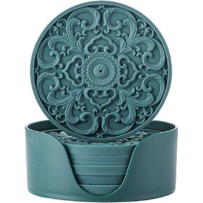 قواعد أكواب سيليكون للمشروبات من كوليندا، 6 عبوات مع حامل، مجموعة حصيرة أكواب للمشروبات الساخنة والباردة ولحماية سطح الطاولة، قواعد أكواب بار، 3 أنماط، أخضر الملكيت in Kuwait