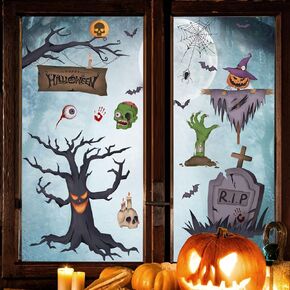 Halloween Decorations Window Clings, Skeleton Bat Ghost Window Stickers for Halloween Party Decoration Home Glass Window Decor