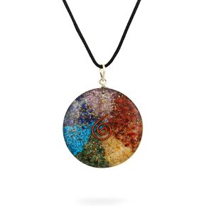 Ayana Crystals Orgonite Chakra Pendant Necklace – Ethically Sourced Authentic Healing Stones - Disk Hex Chakra Design with 7 Types of Bionized Crystals for Each Chakra - Unique Necklace for Women