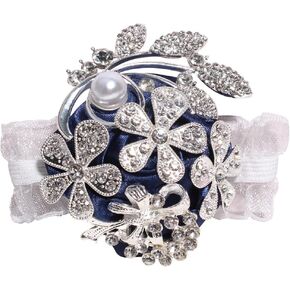 WANLIAN Wrist Corsage with Peal and Rhinestone Corsage and Boutonniere Set for Wedding,Prom,Party (Silver Gray，2 Pieces)