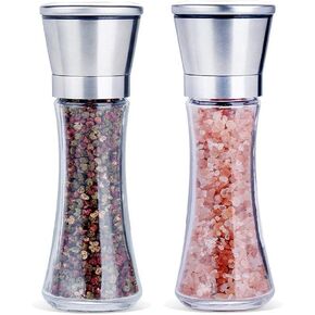 Salt and Pepper Grinder Set of 2 - Refillable Salt and Pepper Shakers Salt and Pepper Mill with Adjustable Coarseness, Brushed Stainless Steel Salt & Pepper Mills for Sea Salt, Black Peppercorn