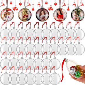 Jenaai 50 Pcs Photo Ornament Ball Christmas Hanging Photo Frame Ornament Round Clear Plastic Fillable Ball Ornament Photo Picture Holder Balls for Christmas Tree Ornaments Hanging Party Decor