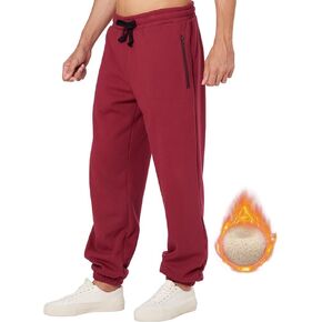 BRISIRA Baggy Sweatpants Men Fleece Joggers Sweat Jogging Pants Wide Loose Athletic Workout Track Winter Warm Zipper Pockets