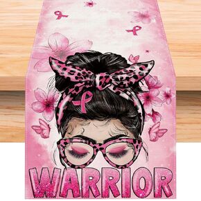 Linen Pink Ribbon Breast Cancer Awareness Table Runner 72 Inches Long Breast Cancer Awareness Decorations and Supplies for Home Kitchen Dining Room Table in Saudi Arabia